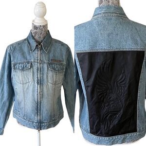 Harley-davidson Denim & Leather Eagle Logo Jacket Size Large
